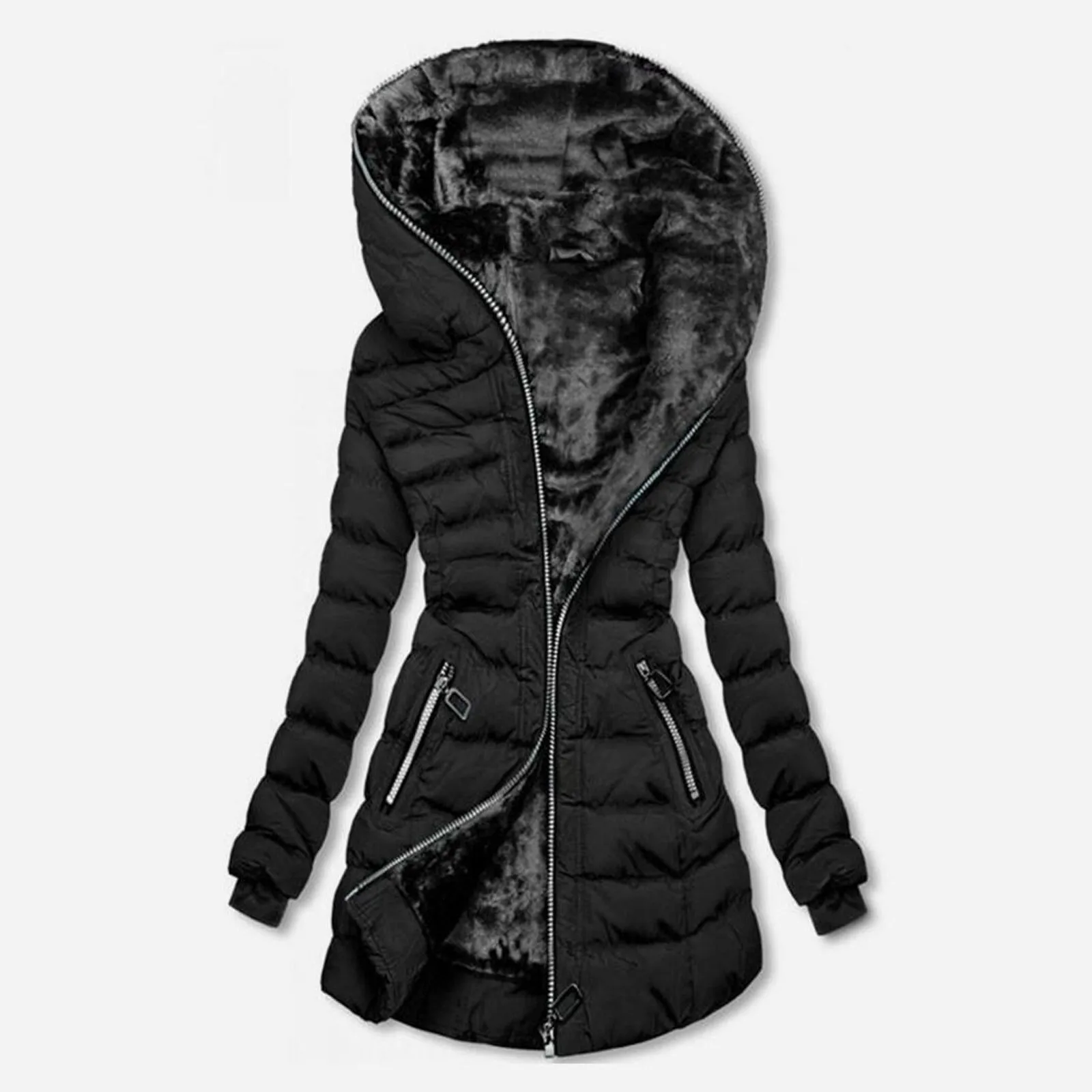 

Модная женская куртка с капюшоном, верхняя одежда, женское теплое пальто, длинная облегающая Зимняя Повседневная парка с хлопковой подклад...
