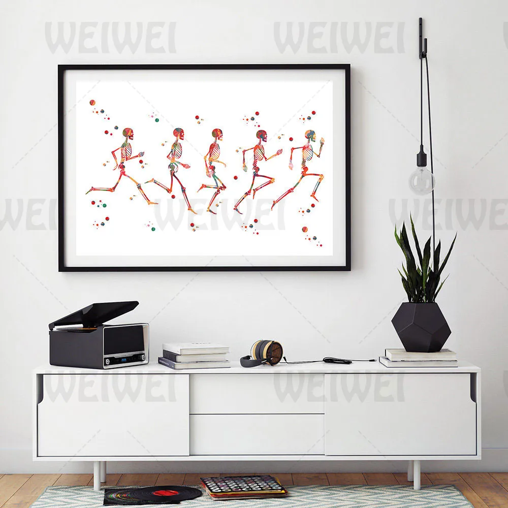 

Funny Home Decoration Painting Human Bone Running Living Room Wall Canvas Poster Blue Red Black Bedroom Staircase Corridor Print