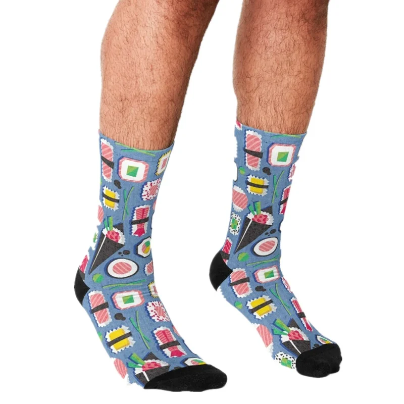 

Забавные мужские носки 2021, счастливые мужские носки с принтом гео-суши в стиле хип-хоп, милые мужские носки в уличном стиле, сумасшедшие носк...