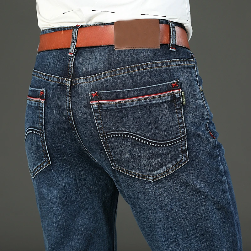 

Xfhh 2021 осенние мужские классические джинсы в 5 стилях, эластичные мужские тонкие Стрейчевые джинсы, деловой Повседневный Классический стиль