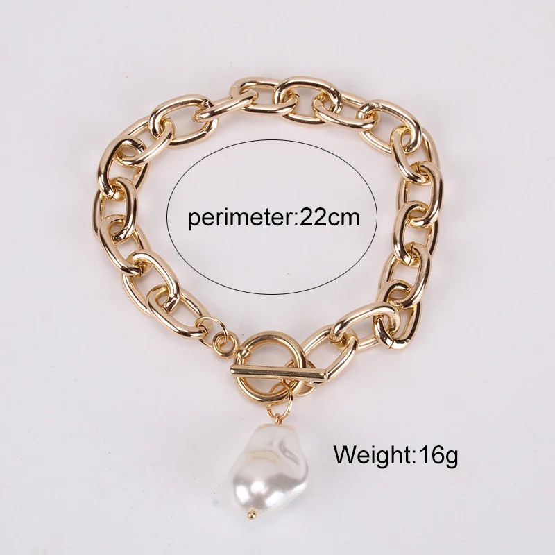 Винтажный барокко неправильный жемчужный браслет-браслет для женщин золотого цвета модного замочка с толстыми замками на звеньях ювелирных изделий.