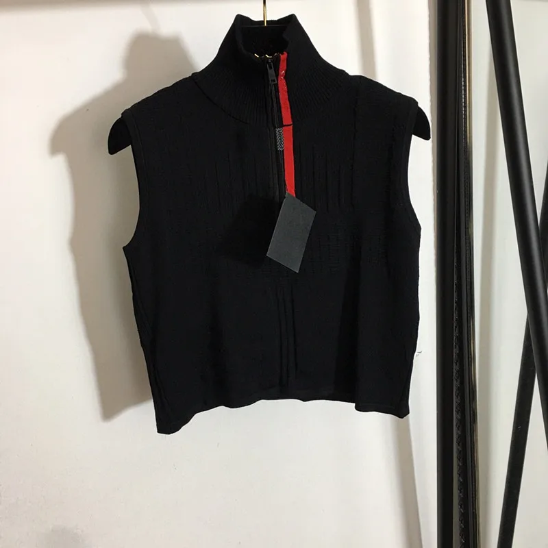 

New Embroidered Letters Stand Collar Sleeveless Knit Vest Top
