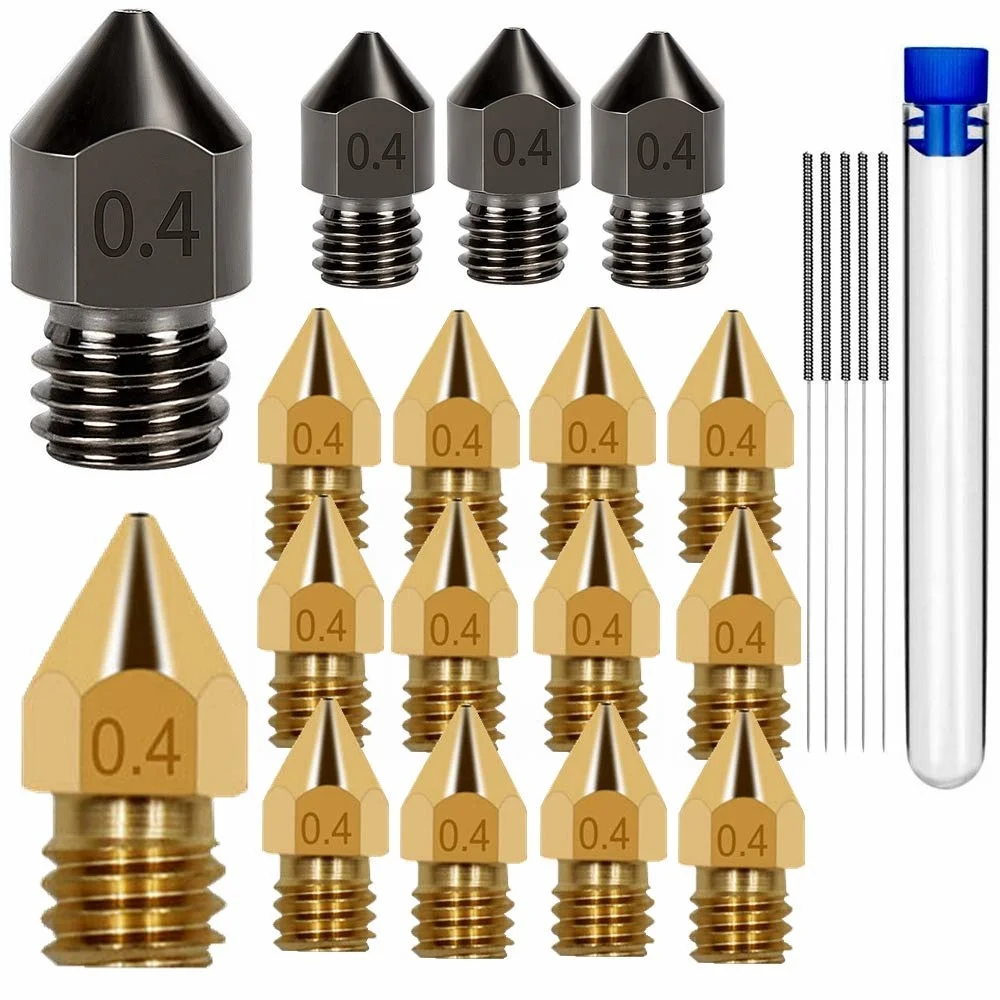 

MK8 Nozzle 3D Printer Extruder Nozzles Hardened Steel + Brass Nozzle 0.4 mm Wear Resistant Nozzle for Makerbot Creality CR-10