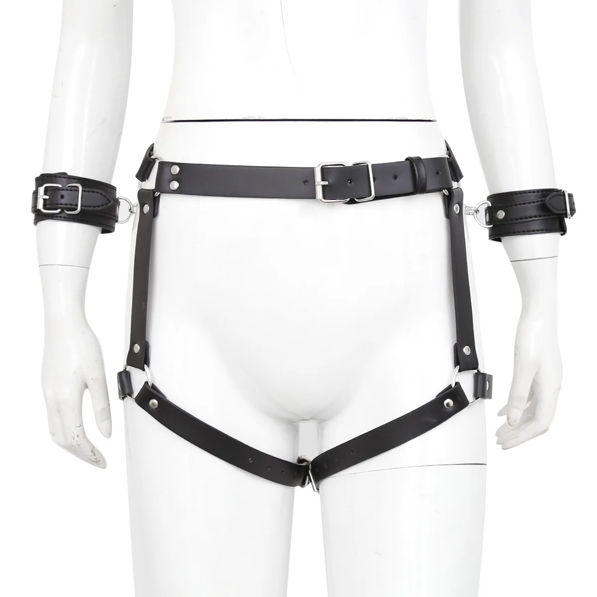 Bdsm Bondage Cosplay Punk Costumes of Leather Adjustable Garter Belts with Handcuffs Waist Harness for Couples Arm Binder Flirt |