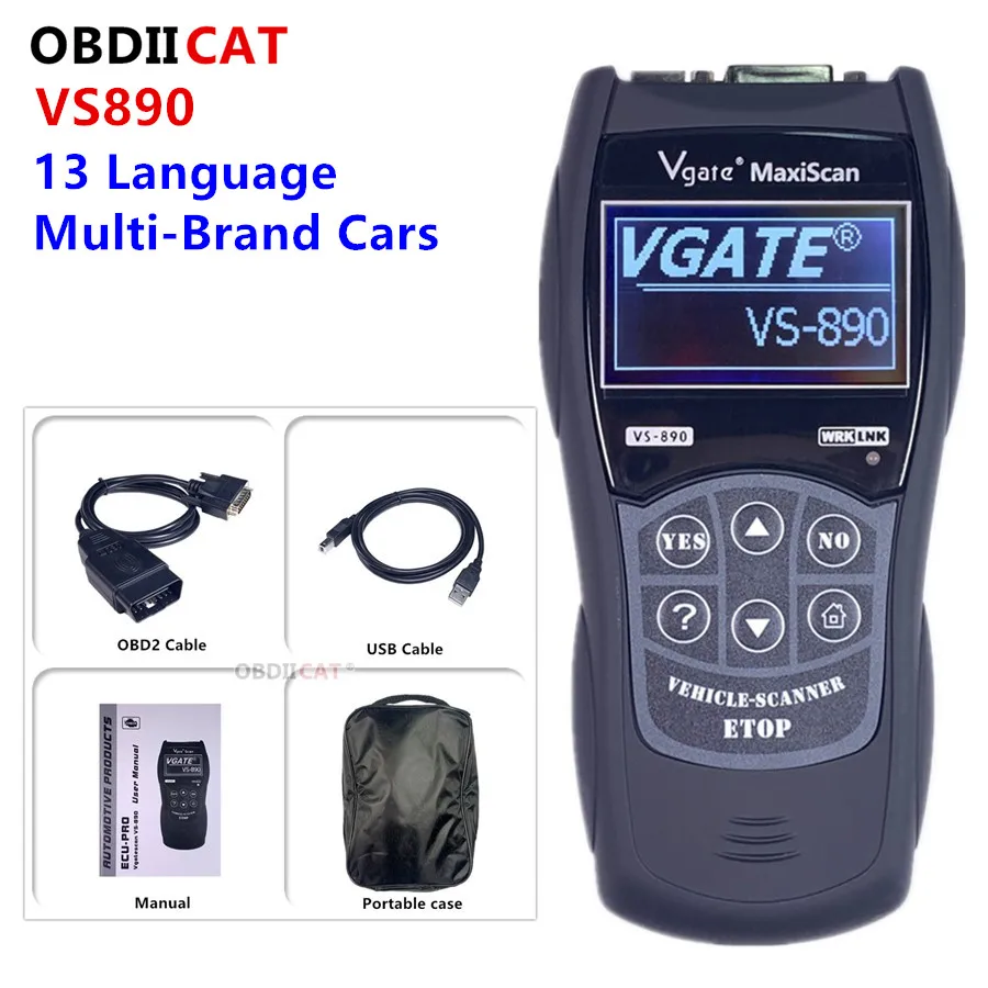 

5pcs/lot Latest VS890 OBD2 Code Reader Universal VGATE VS890 OBD2 Scanner Multi-language Car Diagnostic Tool Vgate VS890