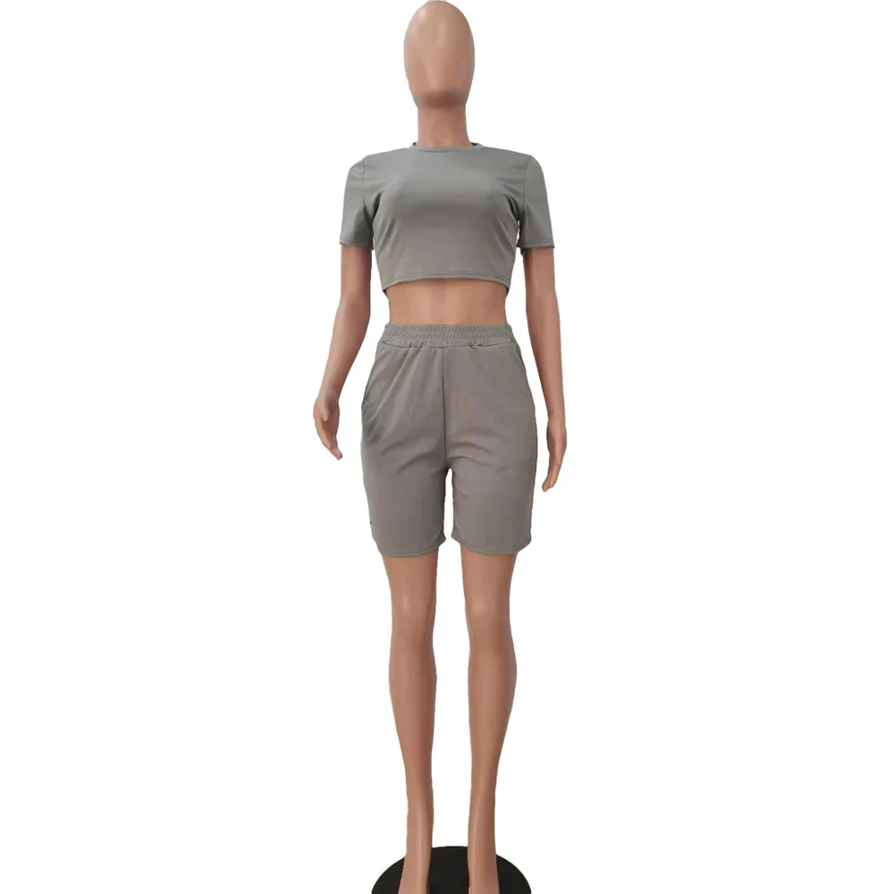 

Summer Tracksuit Women Sportswear Matching Sets Short Sleeve O-neck Crop Tops+elastic Waist Biker Short Casual Workout Outfits