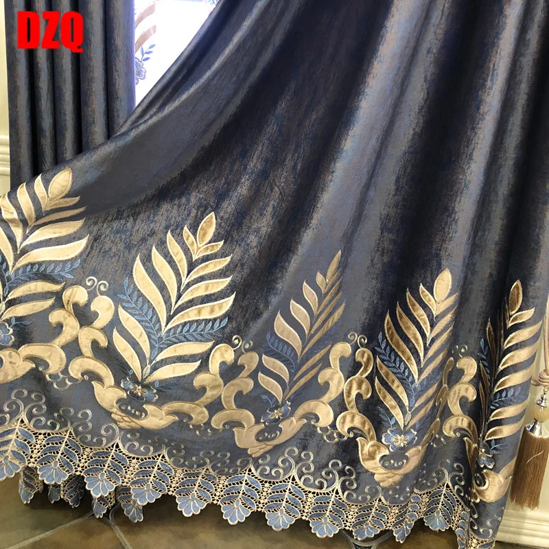

European Modern Blue Curtains Fo Living Room Balcony Water Soluble Curtains for Bedroom Embroidery Window Valance Curtains