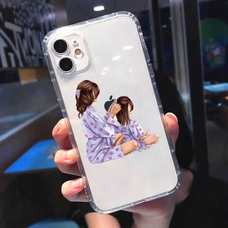 

Mom and baby Phone Case Transparent for Clear iPhone 11 12 mini pro XS MAX 8 7 6 6S Plus X 5S SE 2020 XR