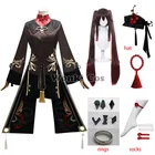 Костюм для косплея Hutao Genshin Impact, парик для косплея Hutao, женский костюм, униформа для девушек, костюм для косплея с шляпой, полный комплект из волос для хвоста