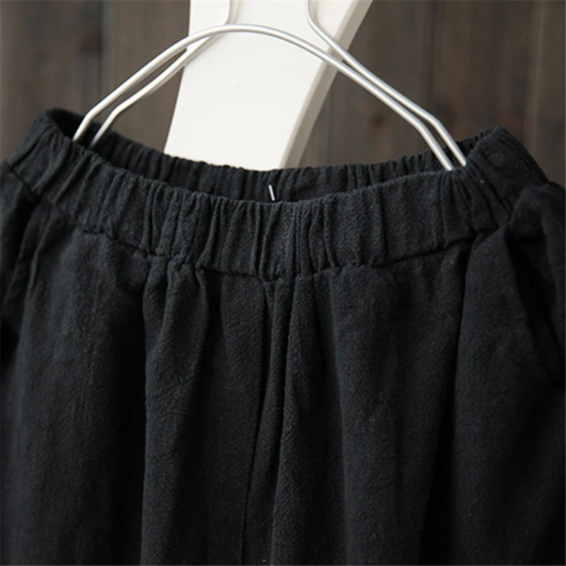 

Oversize Women Elastic Waist Ankle Pants Casual Cotton And Linen Pants Loose Capri Harem Trousers Female Summer Solid Color Pant