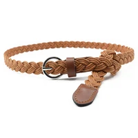 fashion narrow thin pin buckle belt braided casual wax rope belt dress waist belt skinny waistband no hole cummerbund