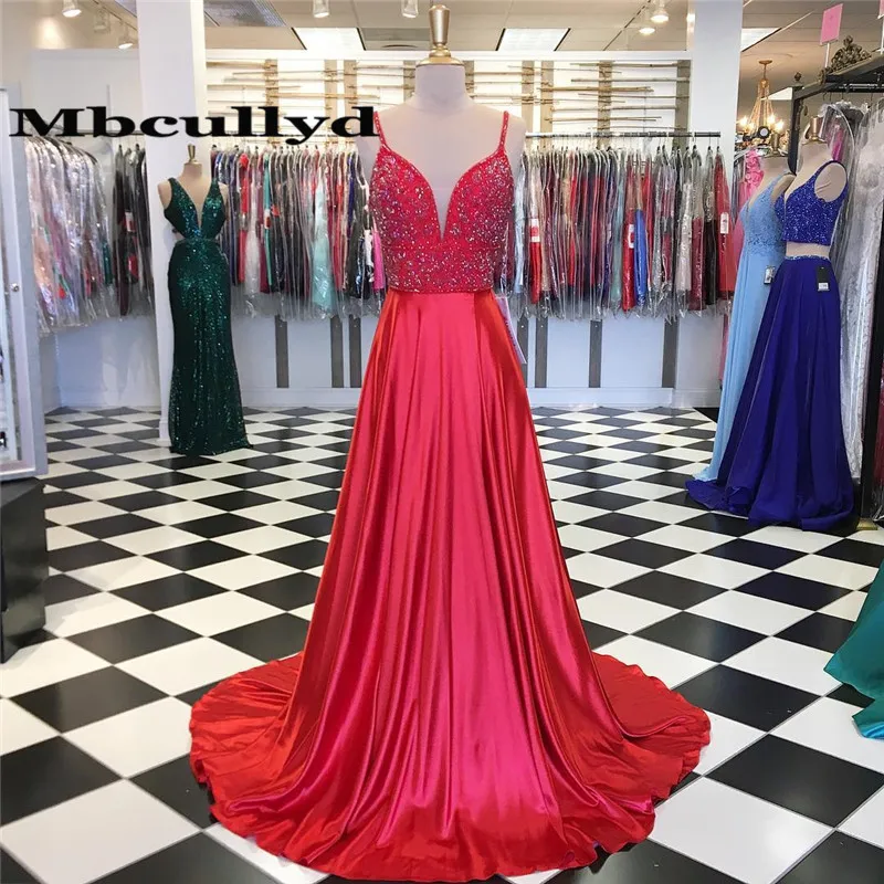 Mbcullyd блестящие красные платья для выпускного вечера с длинными бусинами