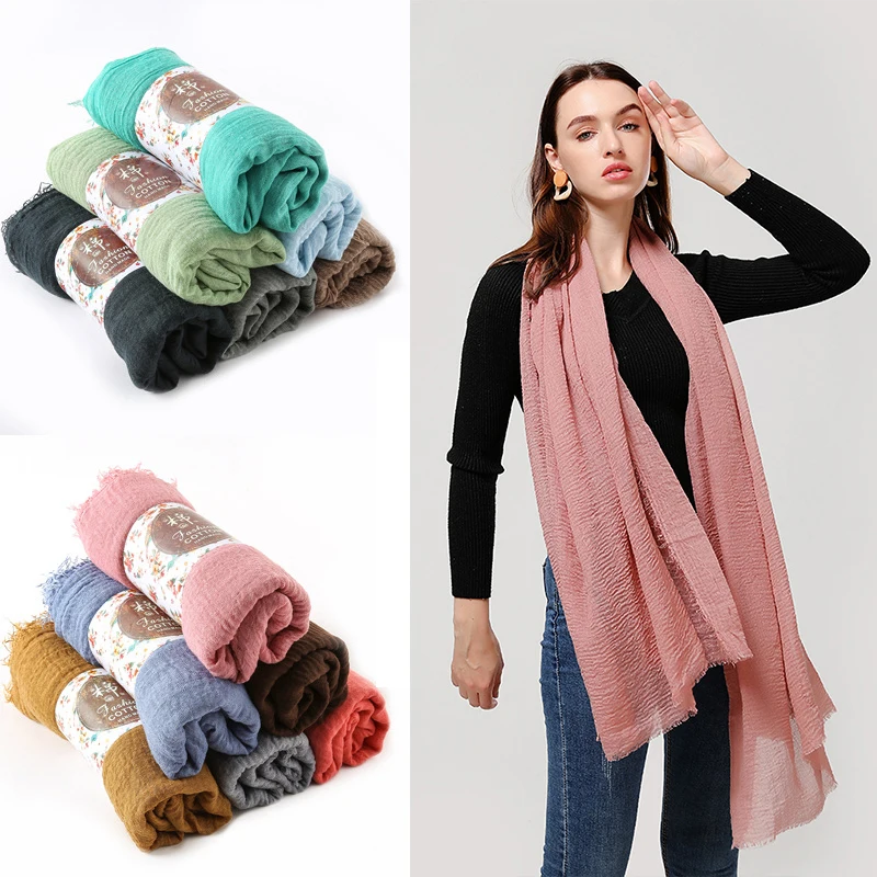 

Wholesale 180x90cm Muslim Cotton Crinkle Hijab Scarf Women Soft Headscarf Islamic Hijabs Scarves Shawls and Wraps Foulard Femme