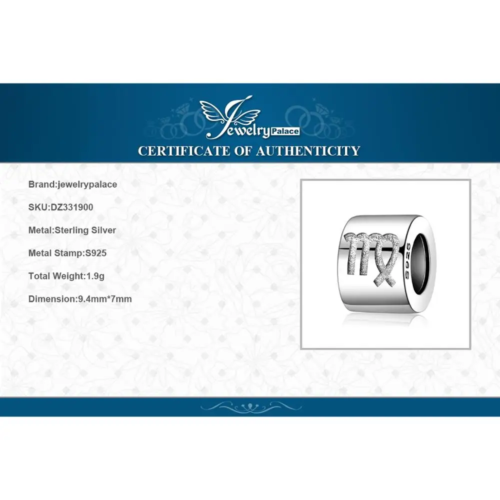 

JewelryPalace 925 Sterling Silver Engraved Star Zodiac Sign Arise Beads Charmd Fit Bracelets Hot Selling Trendy Gifts For Women