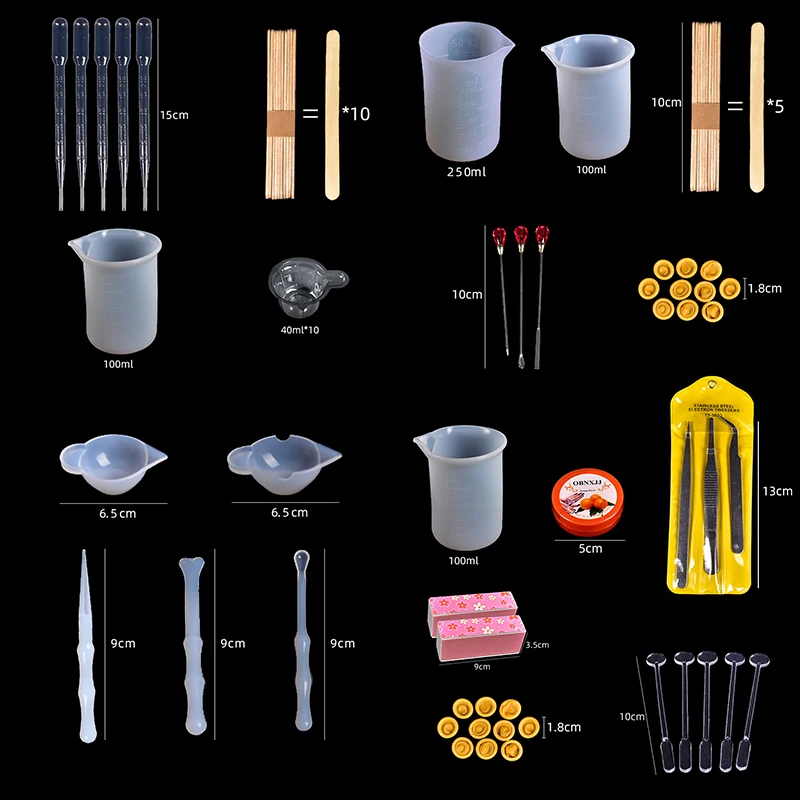 

16-set DIY Epoxy Resin Jewelry Making Tools Candle Casting Accessories Silicone Mold Measure Cup Dropper Stirring Stick Tool