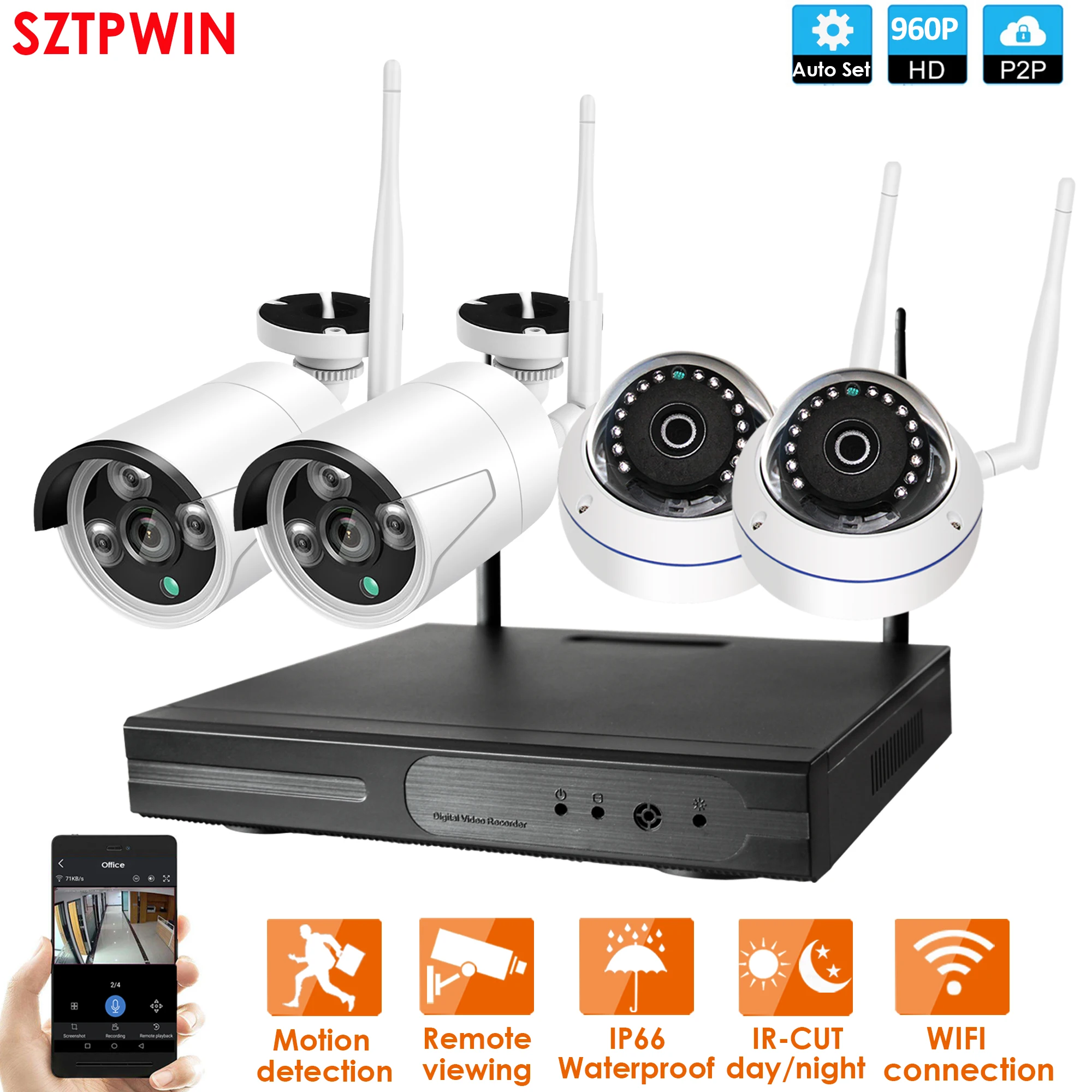 4CH/6CH 960P HD Беспроводной NVR Kit P2P внутренний наружный IR Ночное Видение безопасности