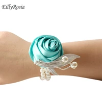 eillyrosia wedding bridal wrist corsage stain silk rose with pearl bridal accessories bridesmaid girls bracelet wrist flower