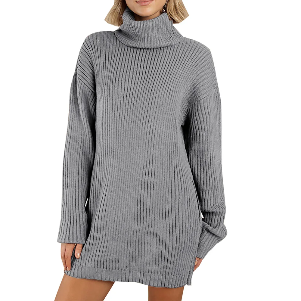 Вязаное женское платье толстый свободный осенний зимний длинный свитер простой