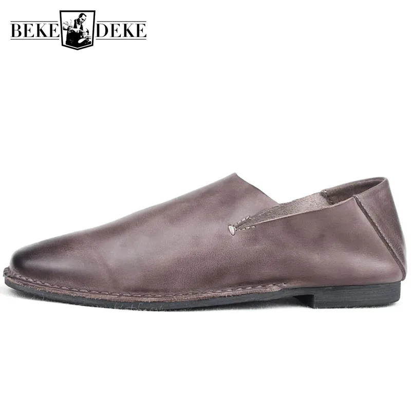 

Slip On Mens Genuine Leather Cow Autumn New Fashion Loafers Male Casual Shoes Sapatenis Masculinos Casual Large Size 39-44 Brown