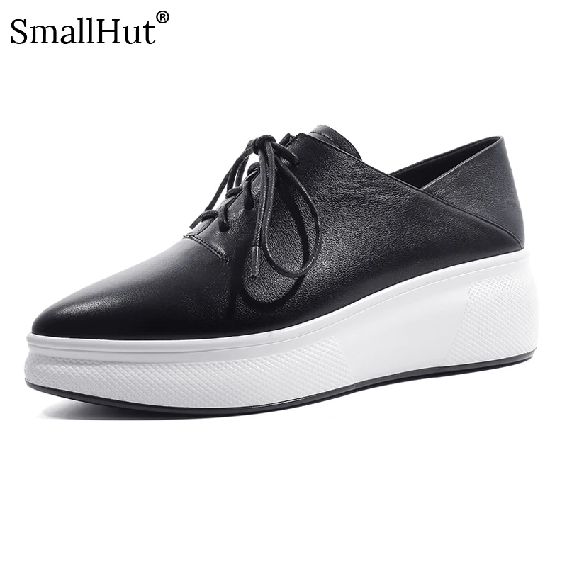 Лоферы из натуральной коровьей кожи Женская Весенняя Обувь На Шнуровке цвет