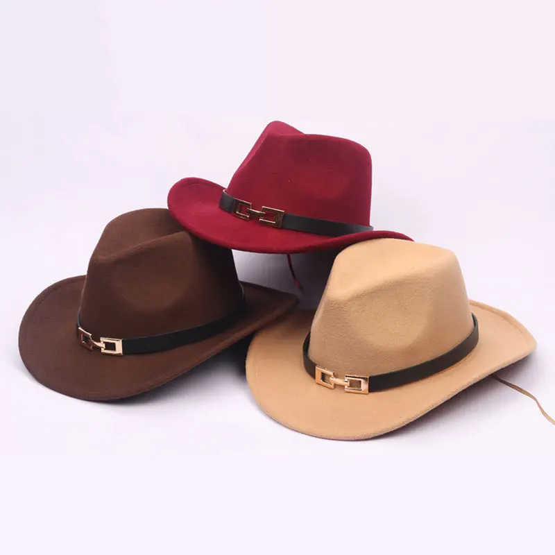 Одноцветная шляпа Федора ковбойская женская с широкими полями и поясом |