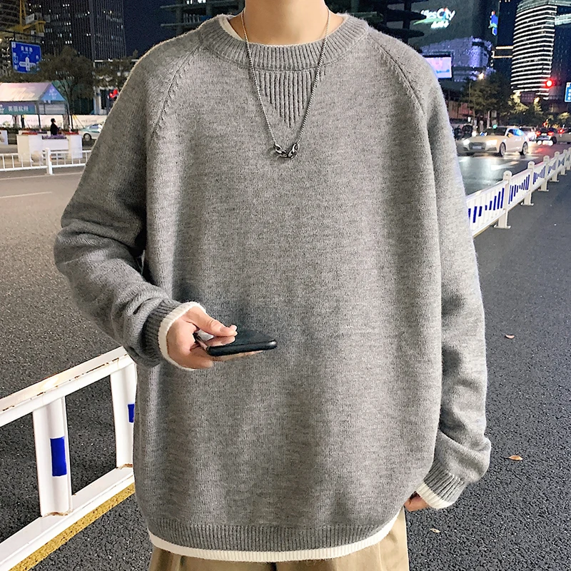 

Мужские свитера 2023, модная повседневная свободная уличная одежда оверсайз в стиле Харадзюку с круглым вырезом, трикотажная верхняя одежда