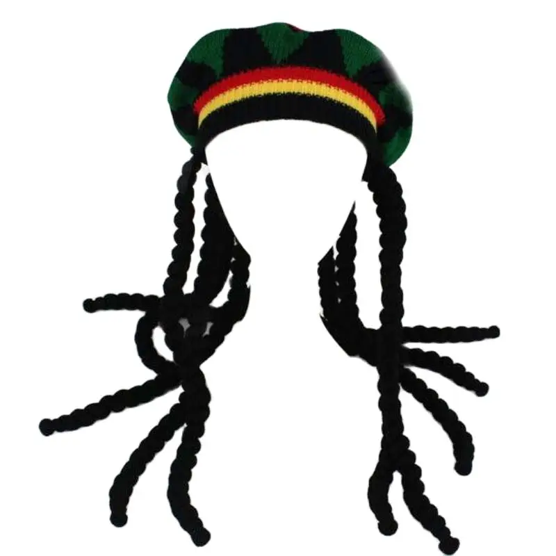 

Jamaica Synthetic Braid Knitted Cap Autumn Winter Warm Reggae Skullies Beanies Pompom Women Men Beret Cap Halloween Decorations