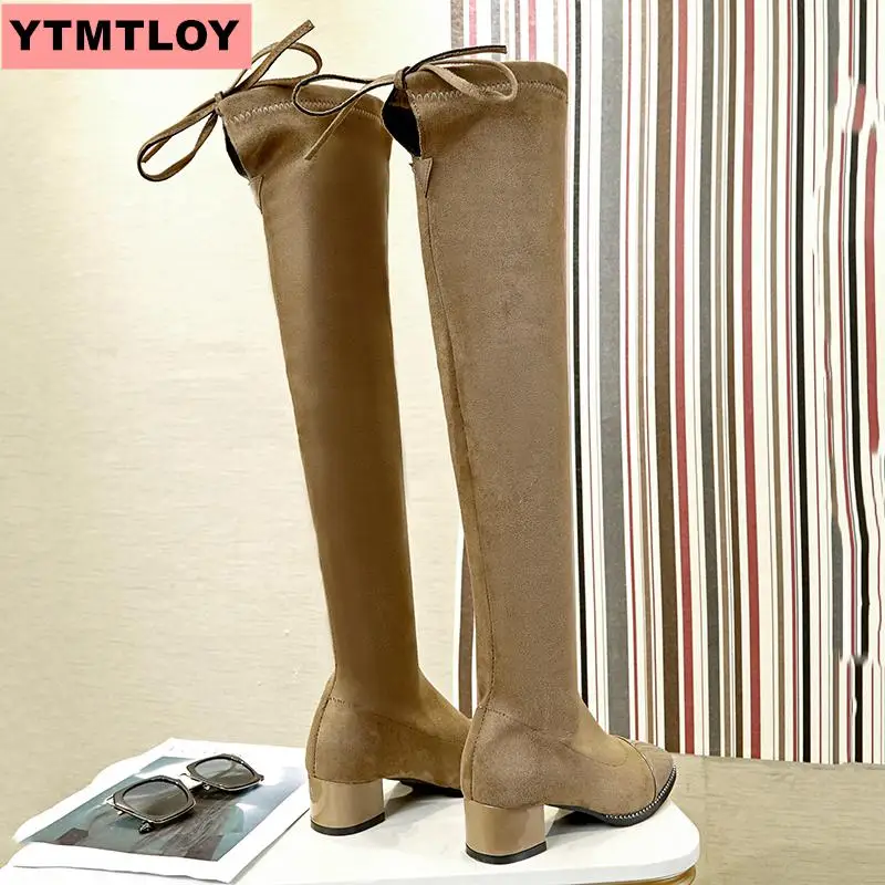 Модные Классические Сапоги выше колена из искусственной замши пикантные сапоги