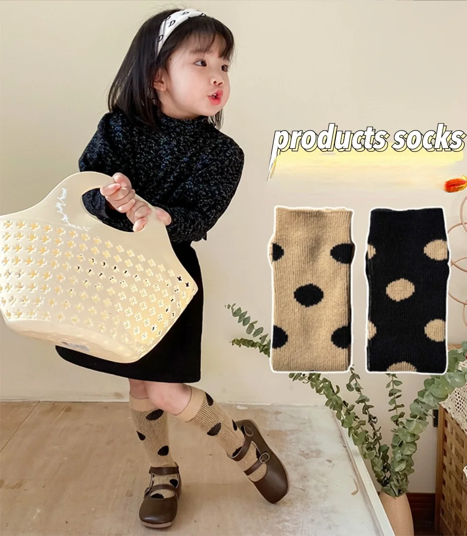 

Осенние новые детские носки корейские женские двойные осенне-зимние носки в горошек средней длины