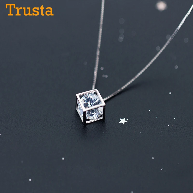 Trustdavis 925 однотонные ювелирные изделия из настоящего стерлингового серебра квадрат кубического циркония короткое ожерелье с подвеской милый подарок для девушек и женщин DS439