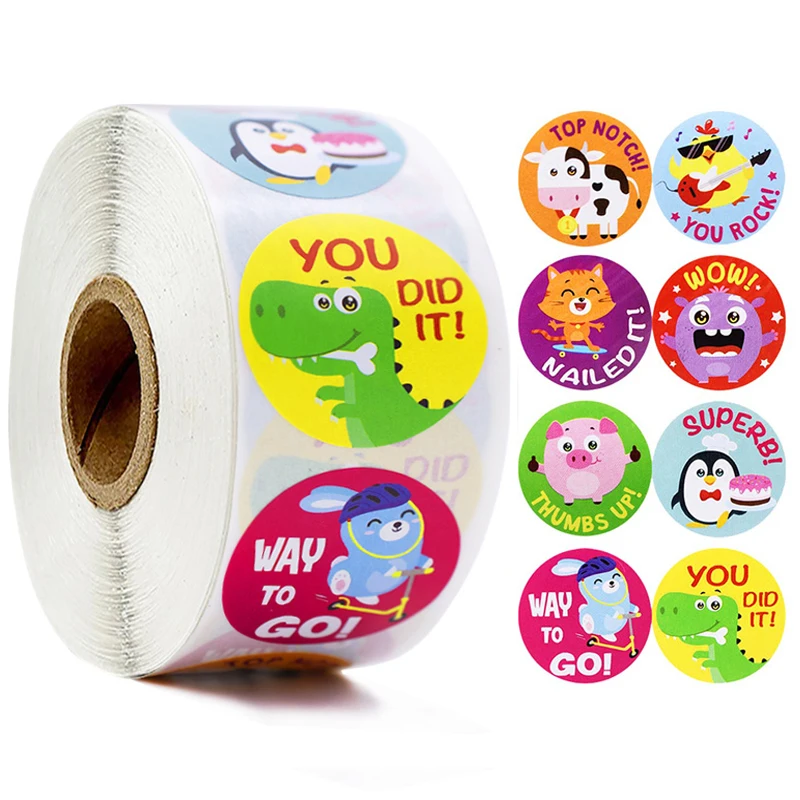 

500 Pcs Reward Stickers Roll Cute Animals Motivational Stickers for Kids for School Reward Students Teachers Stationery Stickers