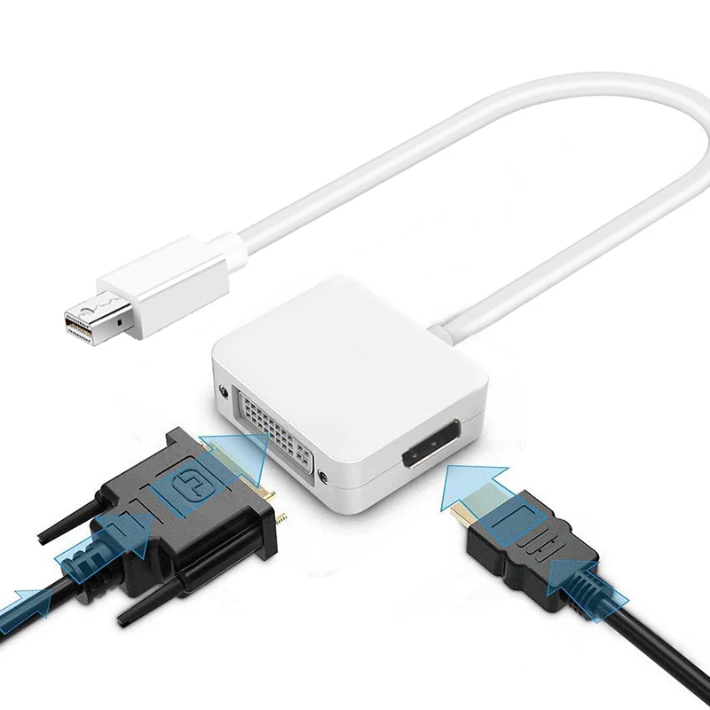 Фото Белый 3 в 1, мини-дисплей, DP-DVI, HDMI-совместимый кабель DP, адаптер, порт дисплея «папа-мама» для компьютера №4