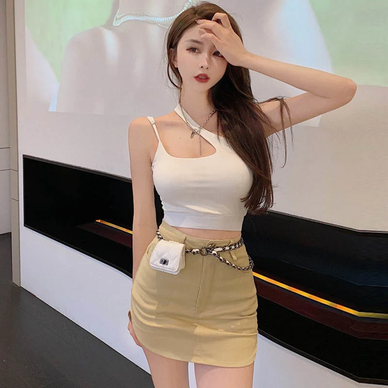 

Summer Sexy Halter Design Vest Camisole Irregular Skirt Two-Piece Set Rac