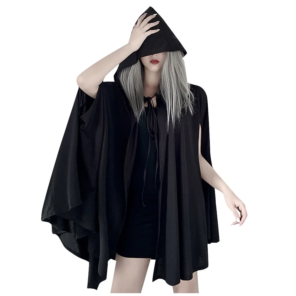 

Women Halloween Cloak Cape Women Gothic High Priest Solid Jacket Punk Sleeveless Hooded Cloak Top Medieval Costume Diablo Witch