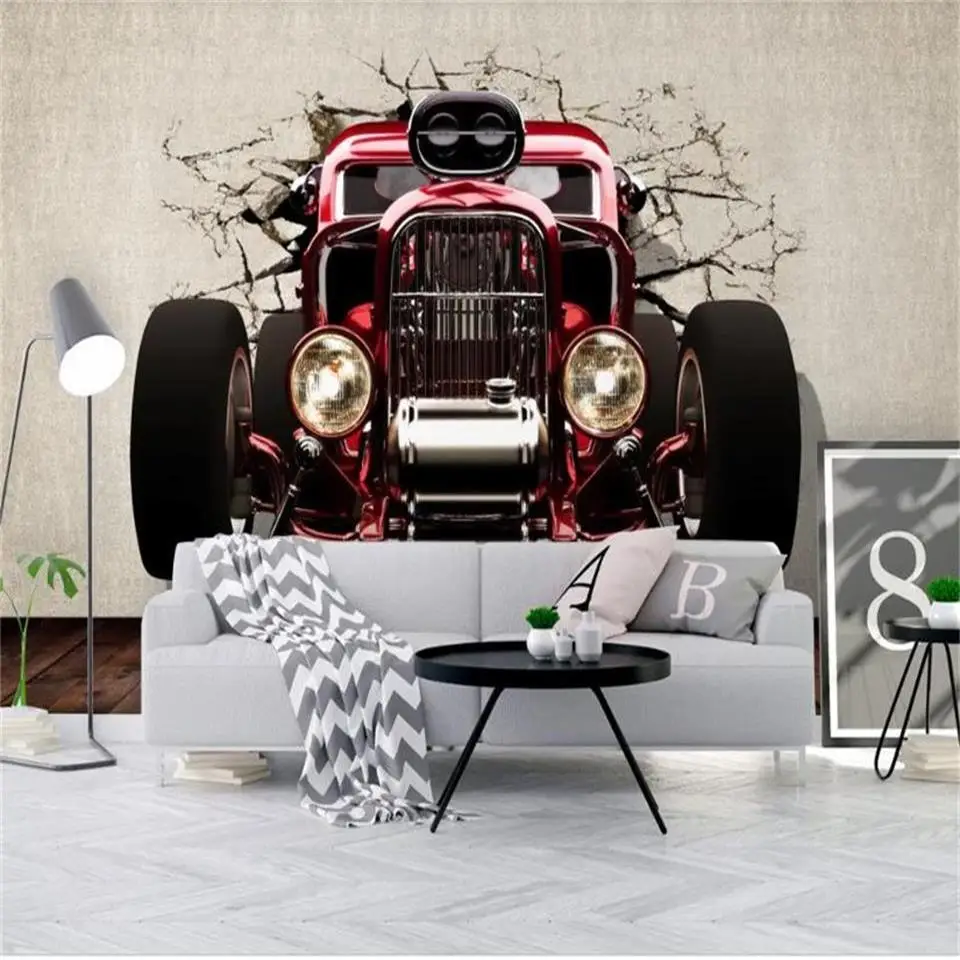 

custom size 3d photo wallpaper mural living room bed room old car broke wall 3d picture sofa TV backdrop wallpaper for wall 3d