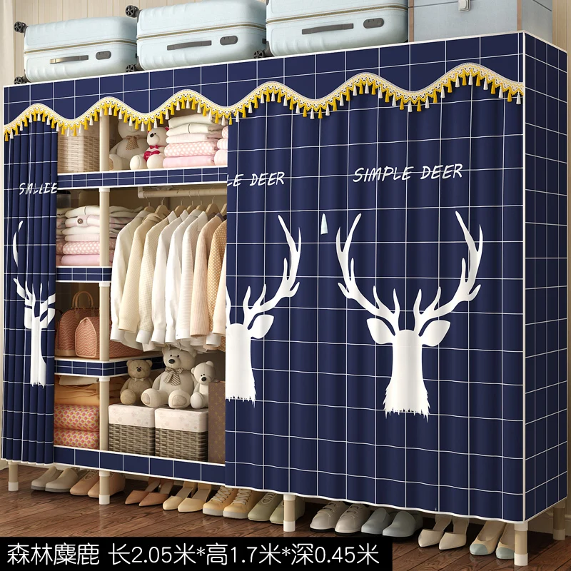 

Wardrobe Simple Cloth Wardrobe Steel Tube Bold Storage Hanging Wardrobe Thickening All Steel Frame Assembly Wardrobe Cloth