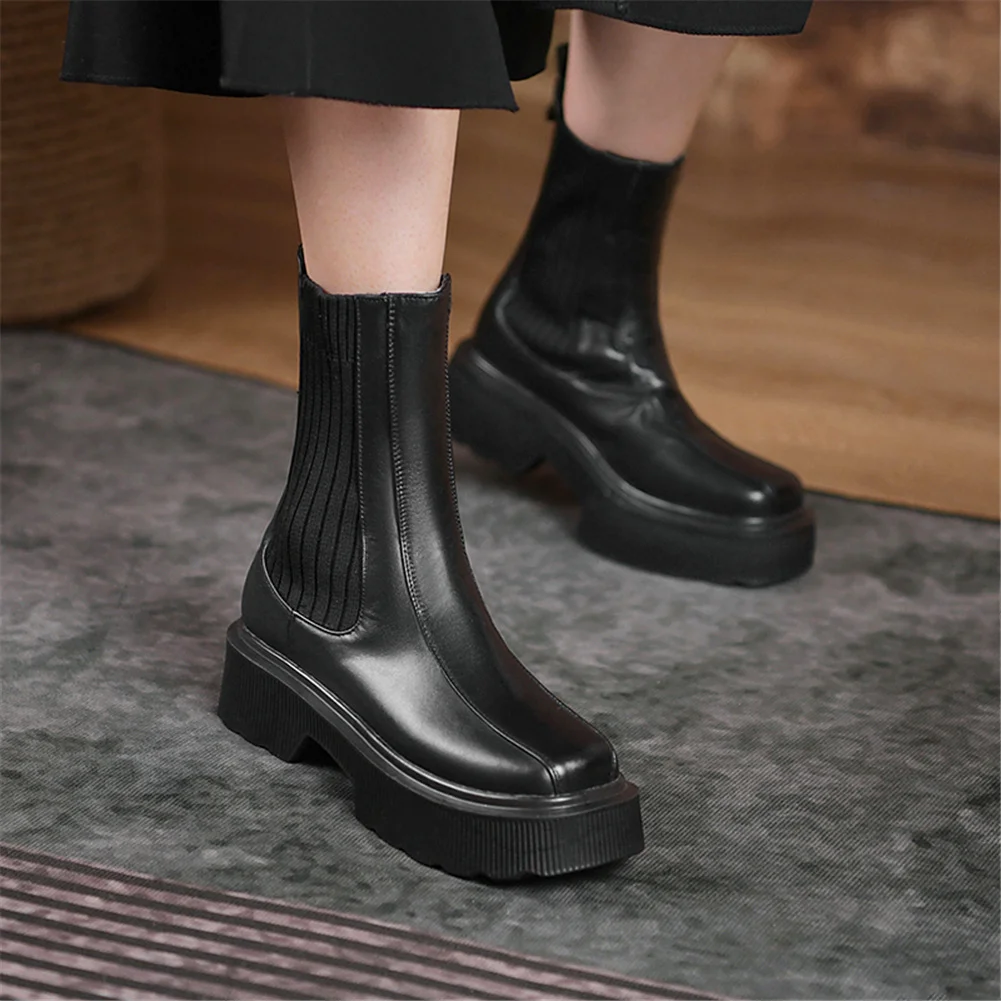 

BONJOMARISA High Quality New Arrivals Platform Chunky Heel Zipper Motorcycle Women Boots Fashion Punk Chunky Cool Autumn Shoes