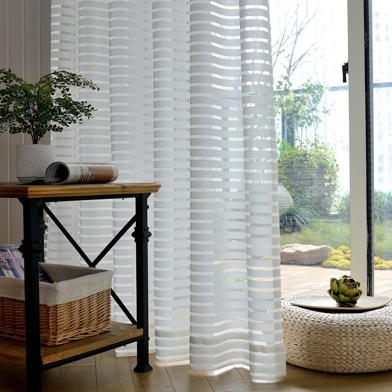 Weaving Horizontal Stripes Transparent Curtains for Living Room Bedroom Balcony Home Decoration Tulle Windows | Дом и сад