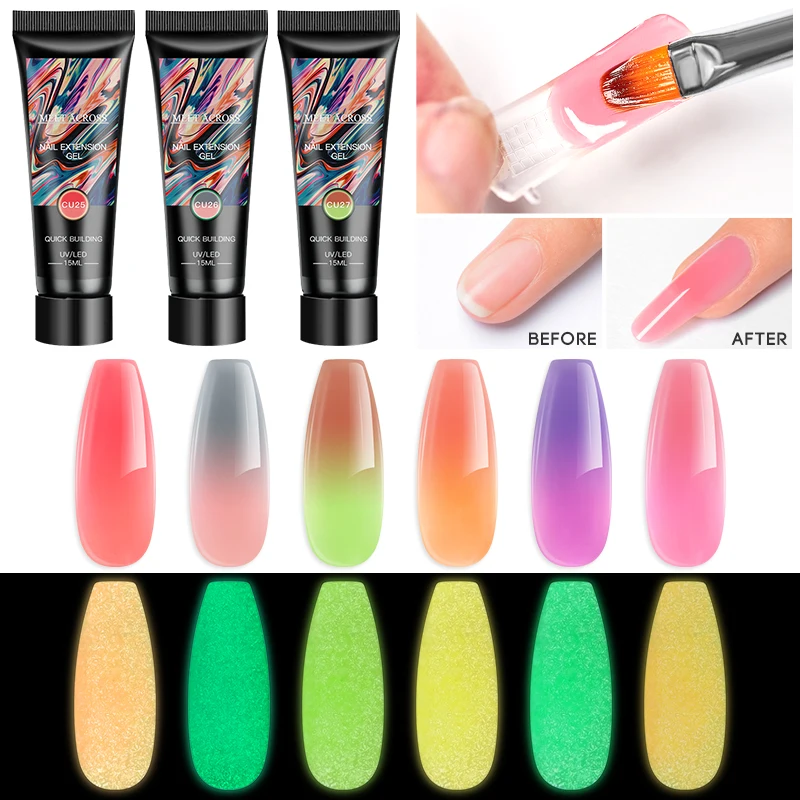 

Glow In The Dark Luminous Poly UV Nail Gel Temperature Change Jelly Builder Poly Polish Soak Off UV Finger Extension Gel Polish