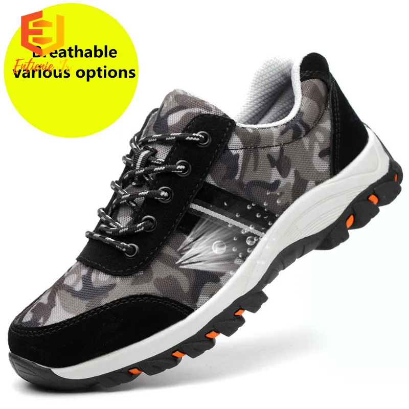 

ETIENNE JR Men Safety Shoes Breathable Steel Toe Anti-smashing Puncture Resistant Lightweight Work Shoes Construction Shoes