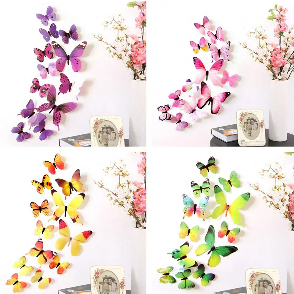 24 шт. ПВХ 3d бабочки настенный Декор милые настенные наклейки самоклеящаяся