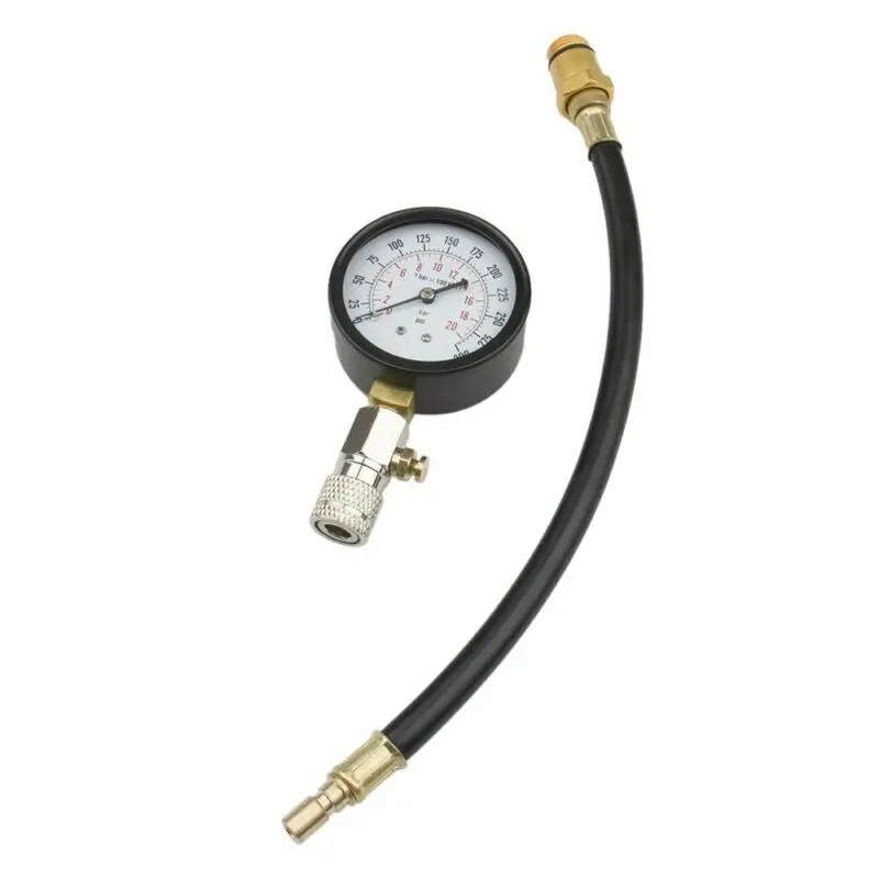

Tools Pressure Gauge Car Double scale dial 0 PSI - 300 PSI Rubber hose 300 PSI Engine Tester Test
