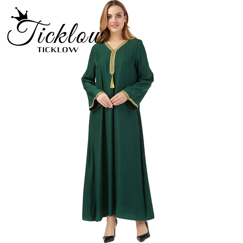 Женское платье с круглым вырезом, длинная юбка зеленого цвета с рукавом до локтя, пляжная юбка в богемном стиле с золотистым краем, длинная м...
