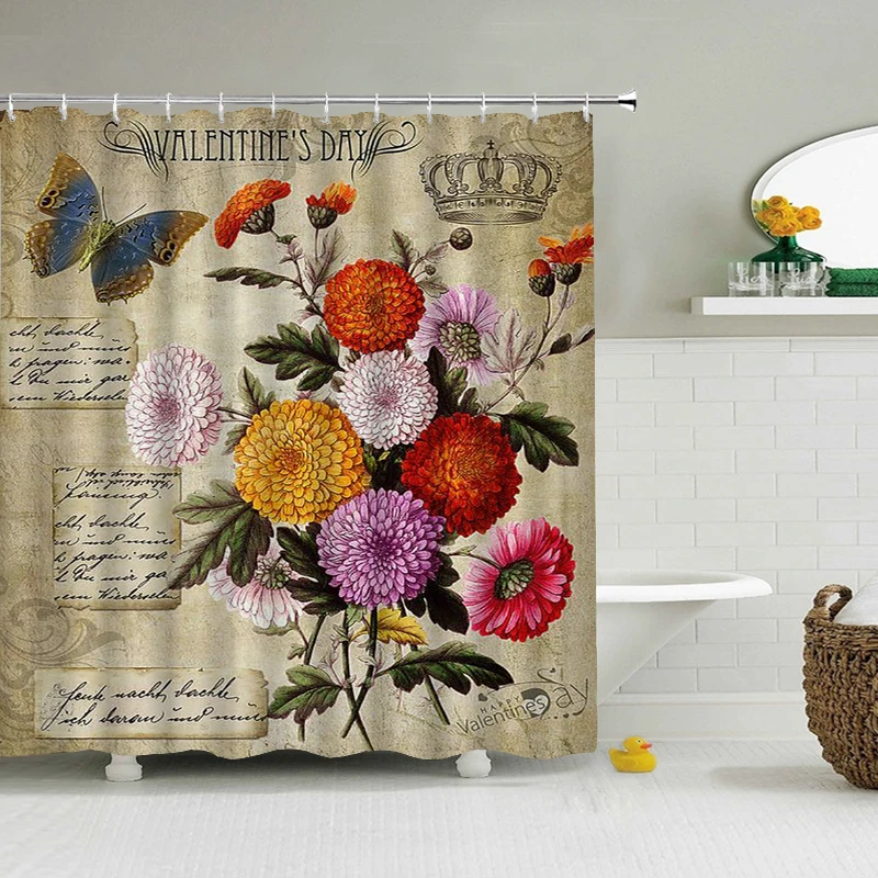

European Flowers 3d Shower Curtains Bathroom Curtain With Hooks Waterproof 180x240 Polyester Cloth Decoration Screen
