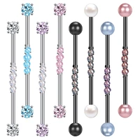 zs 14g opal crystal industrial barbell piercing for women stainless steel can move cartilage earring helix stud piercing jewelry