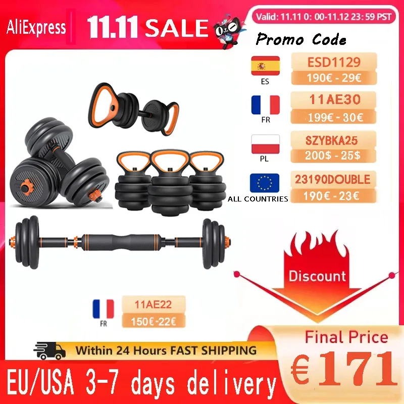 Набор из органического гантели 6 в 1 с бар Регулируемая и аксессуары (10 кг) 15-20 кг 25