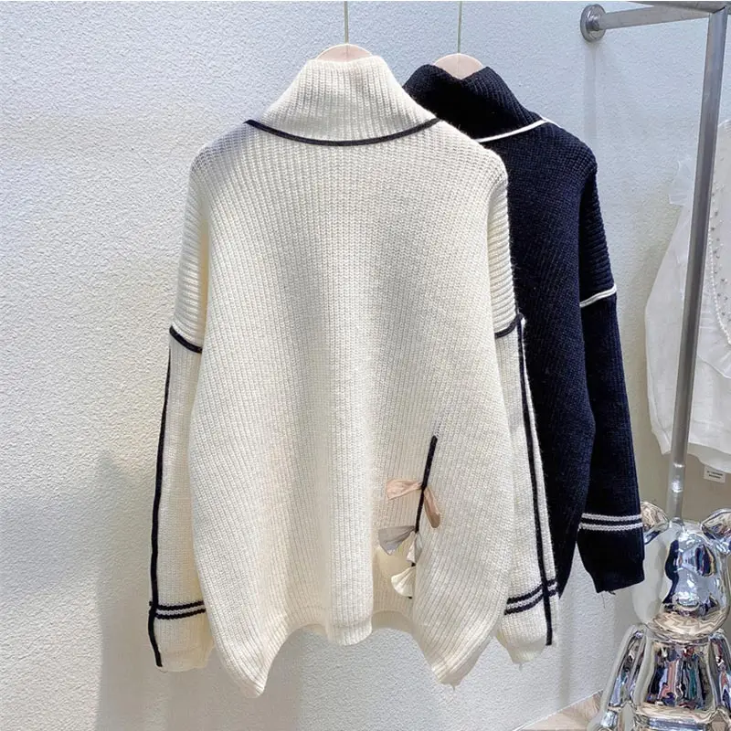 

Korobov Korean Chic Women Pullovers Autumn Winter Sweet Sweaters Vintage Elegant Japanese Turtleneck Sueter Mujer