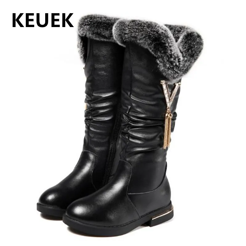 

New Winter Snow Boots Girls Children High Boots Princess Student Genuine Leather Boots Baby Toddler Shoes Kids Performance 02B