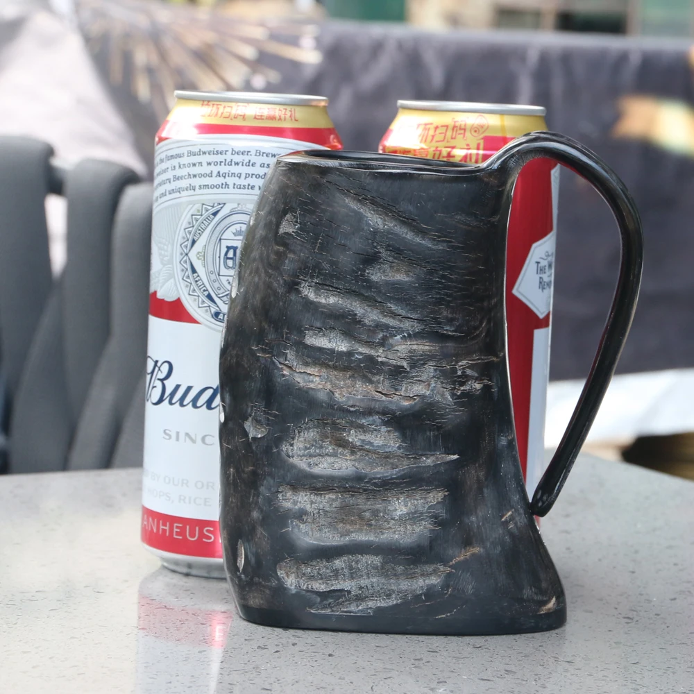

Genuine Asian Black Buffalo Horn Mug Viking Drinking Horn Mug - Authentic Medieval Beer Horn Tankards