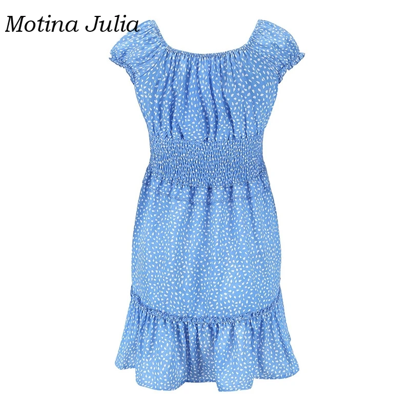 Motina Julia, сексуальное платье в горошек с открытыми плечами, летнее шифоновое короткое платье с оборками, женское повседневное мини-платье vestidos
